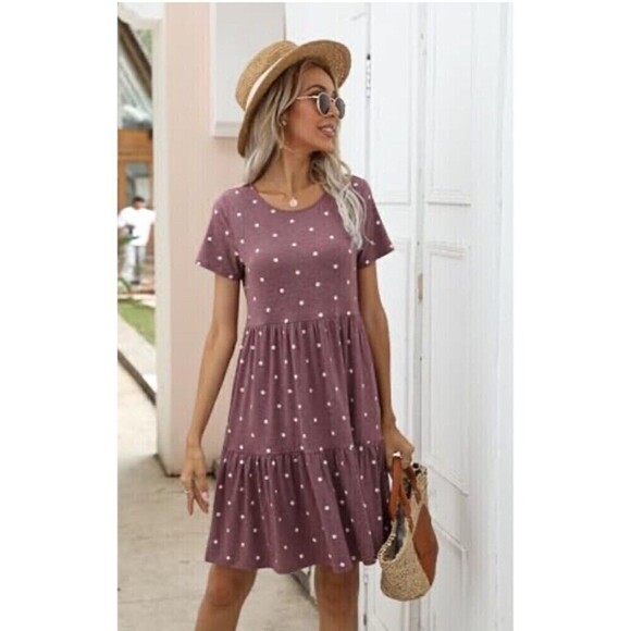 Raglan Dress Burgundy with white polka dot Women’s size XL Swing Comfy Tiered - Picture 15 of 16